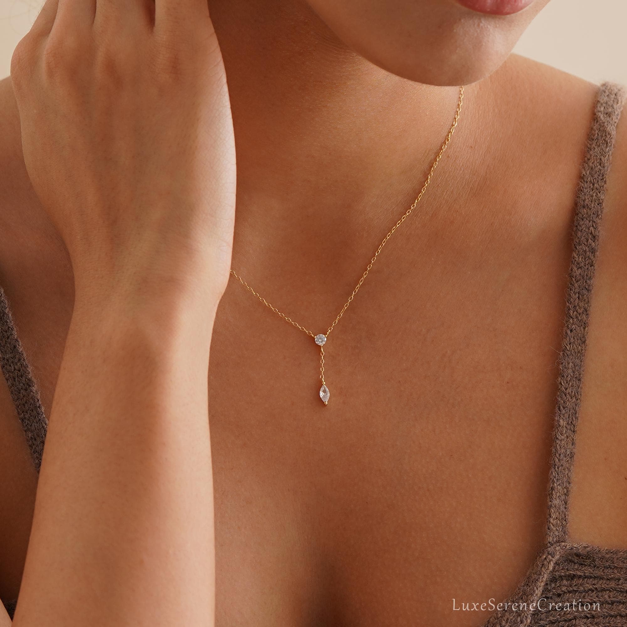 Glima Y-Shaped Diamond Drop Necklace for Women