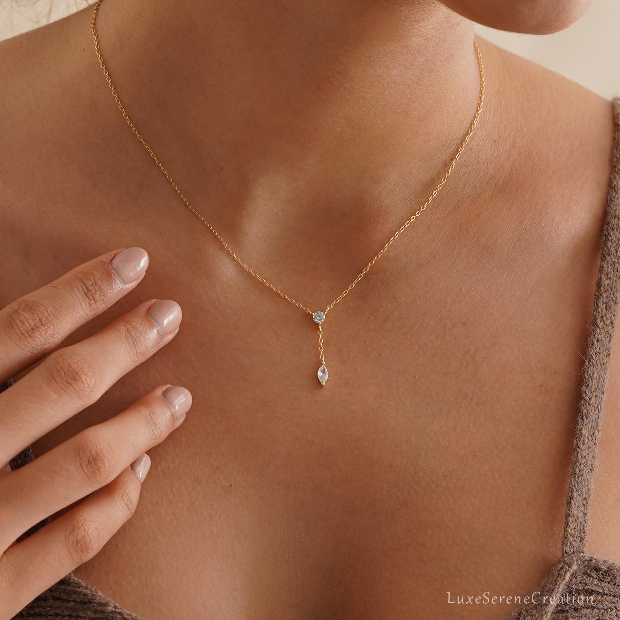 Glima Y-Shaped Diamond Drop Necklace for Women