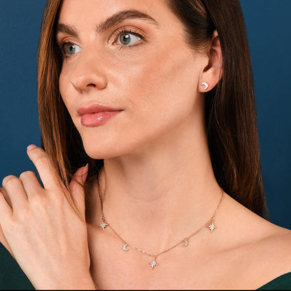 Glima Moon & Star Necklace – Dainty Rose Gold 925 Silver with CZ Shine