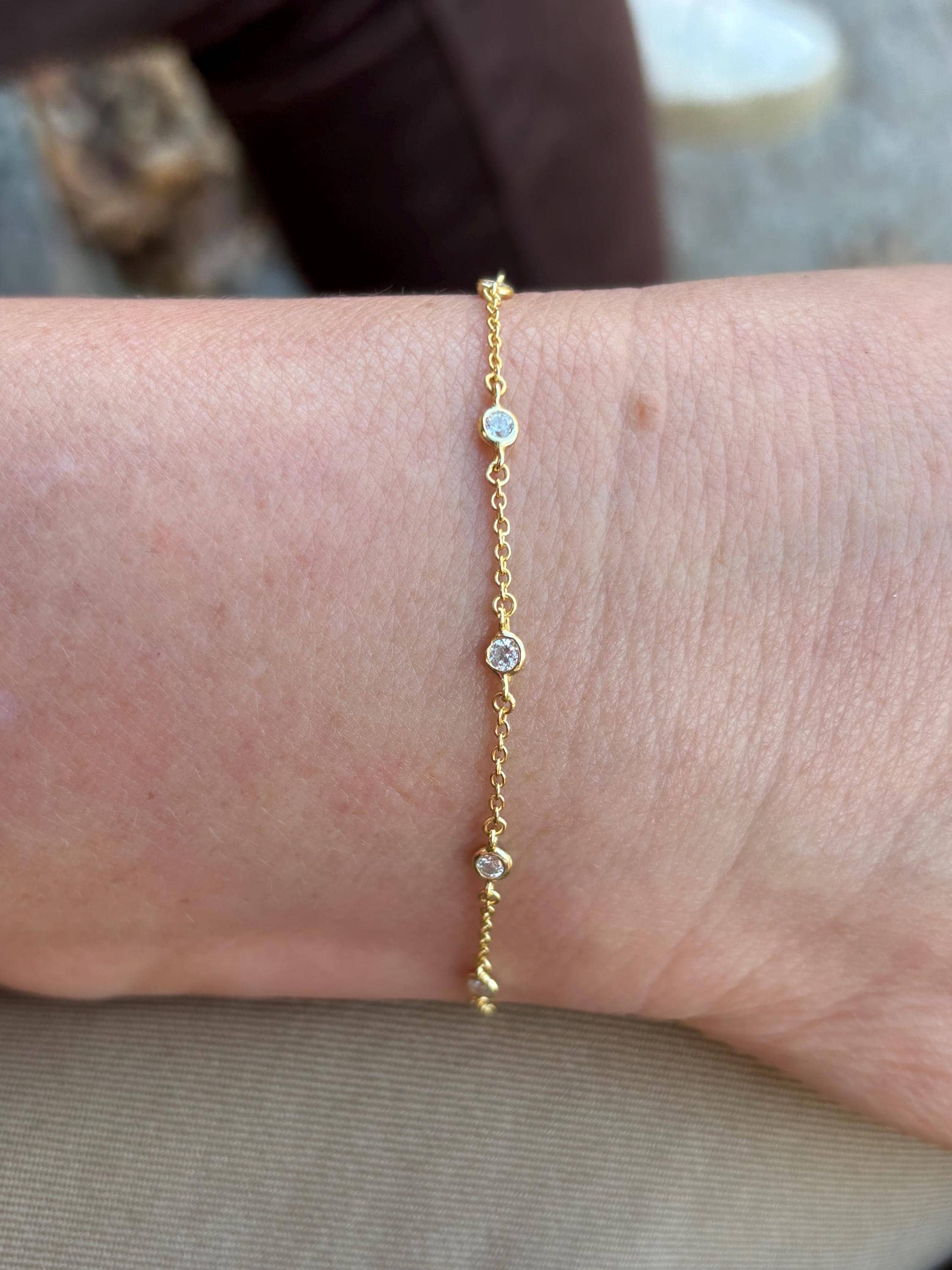 Glima Diamond Bezel Bracelet – Gold Cable Chain, Minimalist Stacking Gift