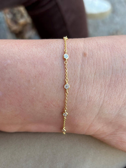 Glima Diamond Bezel Bracelet – Gold Cable Chain, Minimalist Stacking Gift