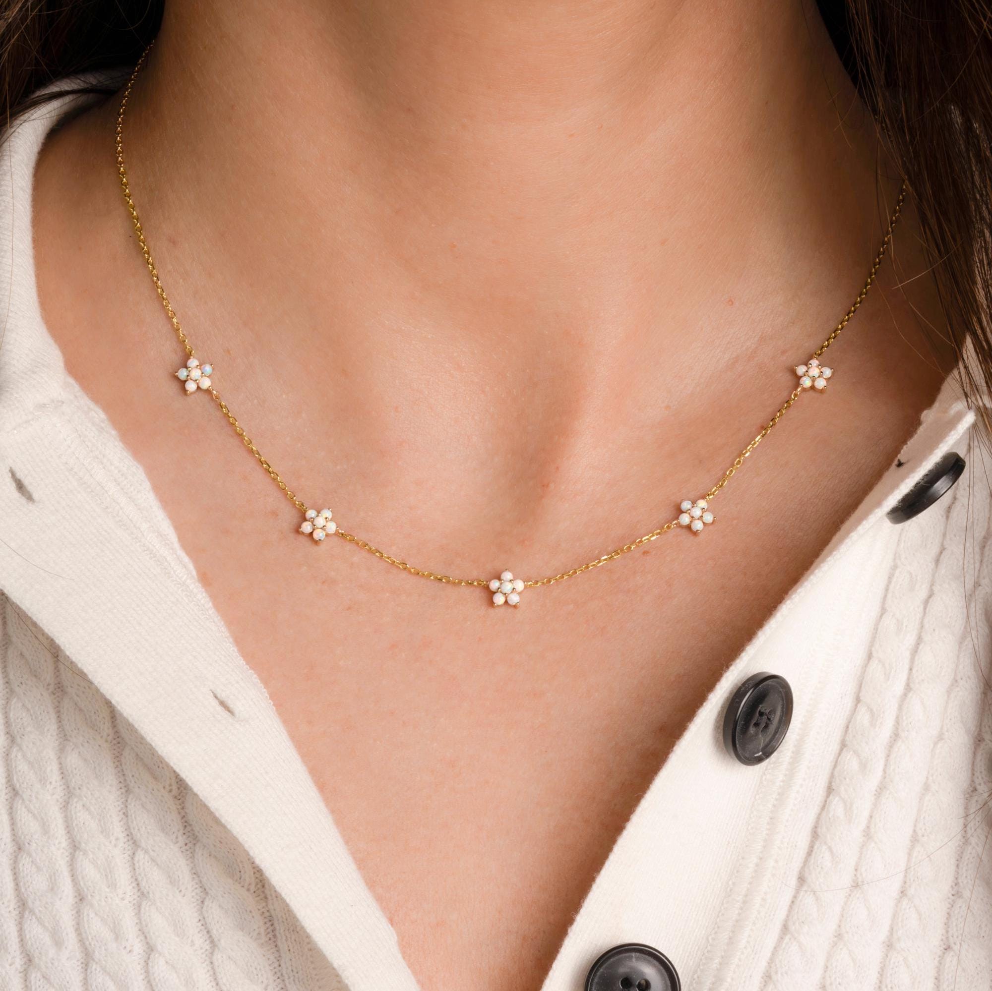 Glima Opal Flower Necklace – Dainty Gold Charm, Handmade Gift for Her