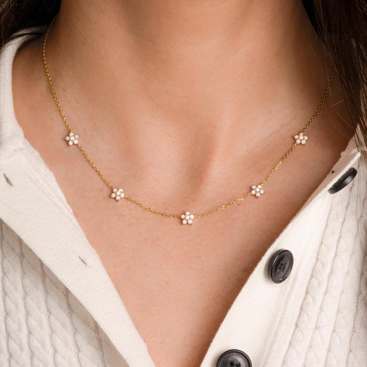 Glima Opal Flower Necklace – Dainty Gold Charm, Handmade Gift for Her