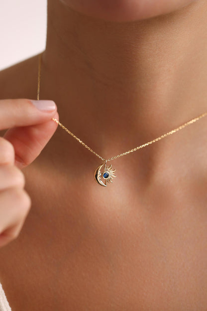 Glima Sun & Moon Birthstone Necklace – Zodiac Gift for Her
