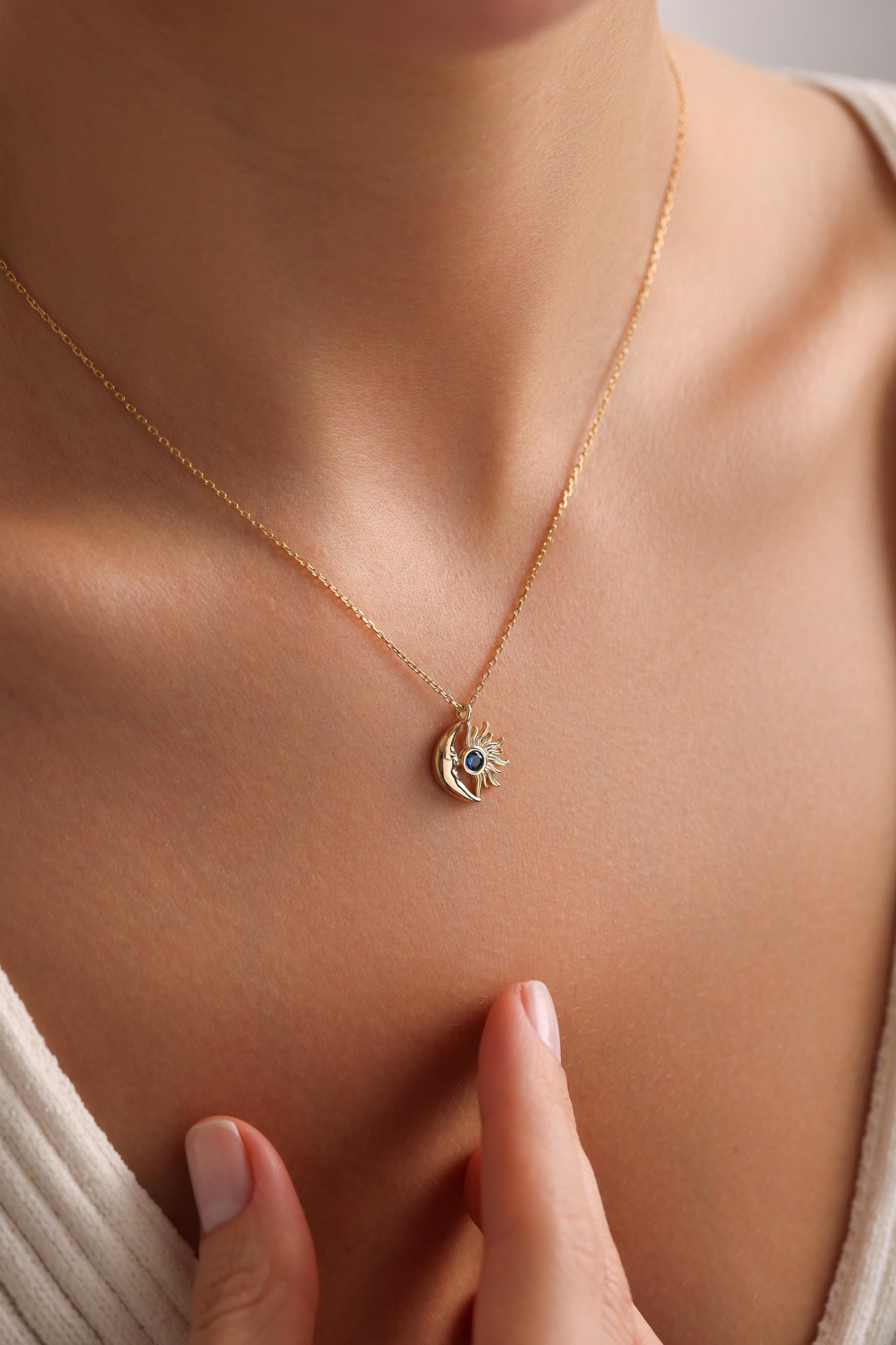 Glima Sun & Moon Birthstone Necklace – Zodiac Gift for Her