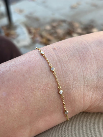 Glima Diamond Bezel Bracelet – Gold Cable Chain, Minimalist Stacking Gift