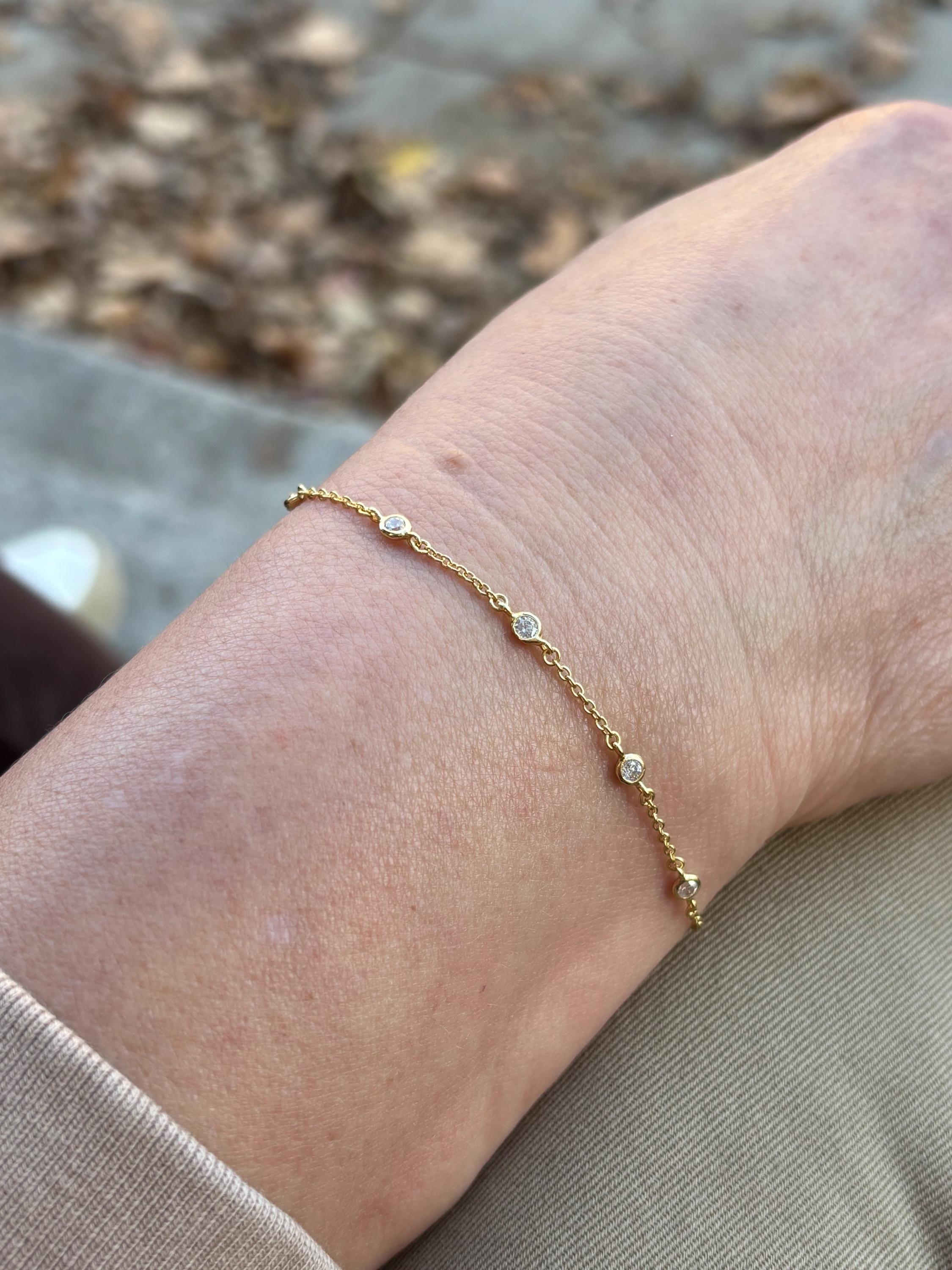 Glima Diamond Bezel Bracelet – Gold Cable Chain, Minimalist Stacking Gift