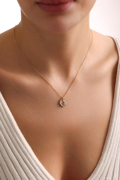 Glima Sun & Moon Birthstone Necklace – Zodiac Gift for Her