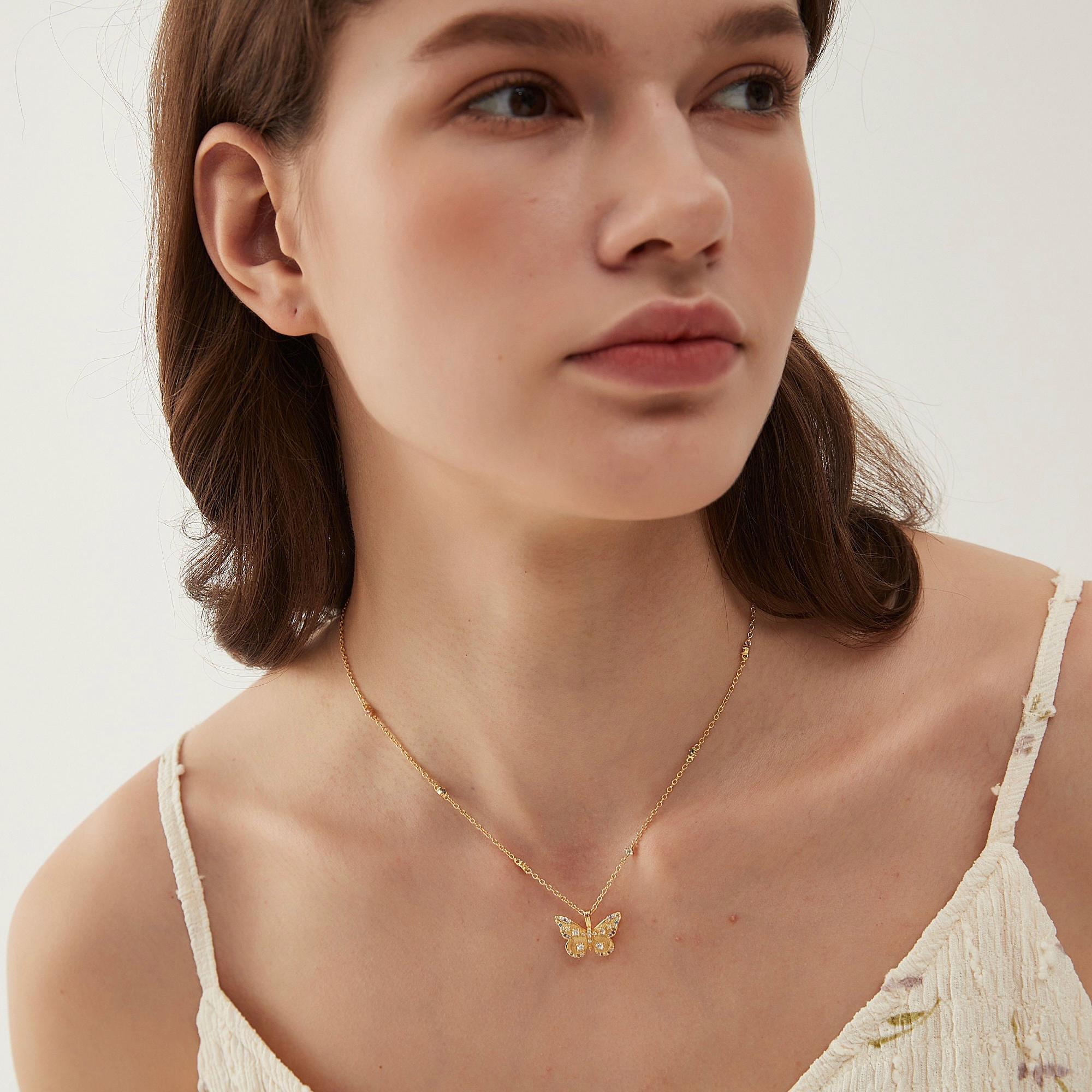 Elegant Butterfly Necklace: Gold Plated, Perfect for Women.