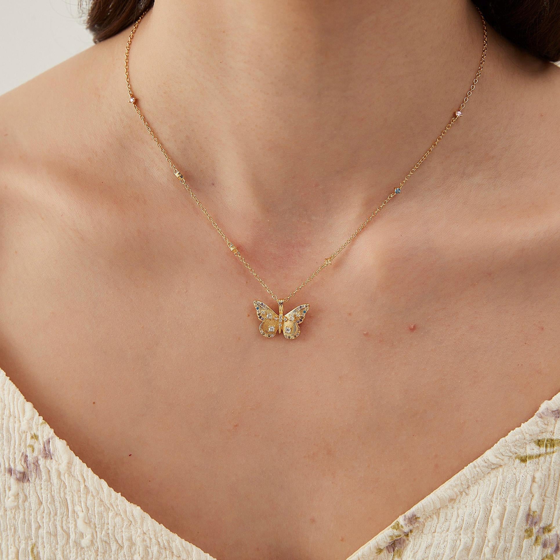 Elegant Butterfly Necklace: Gold Plated, Perfect for Women.