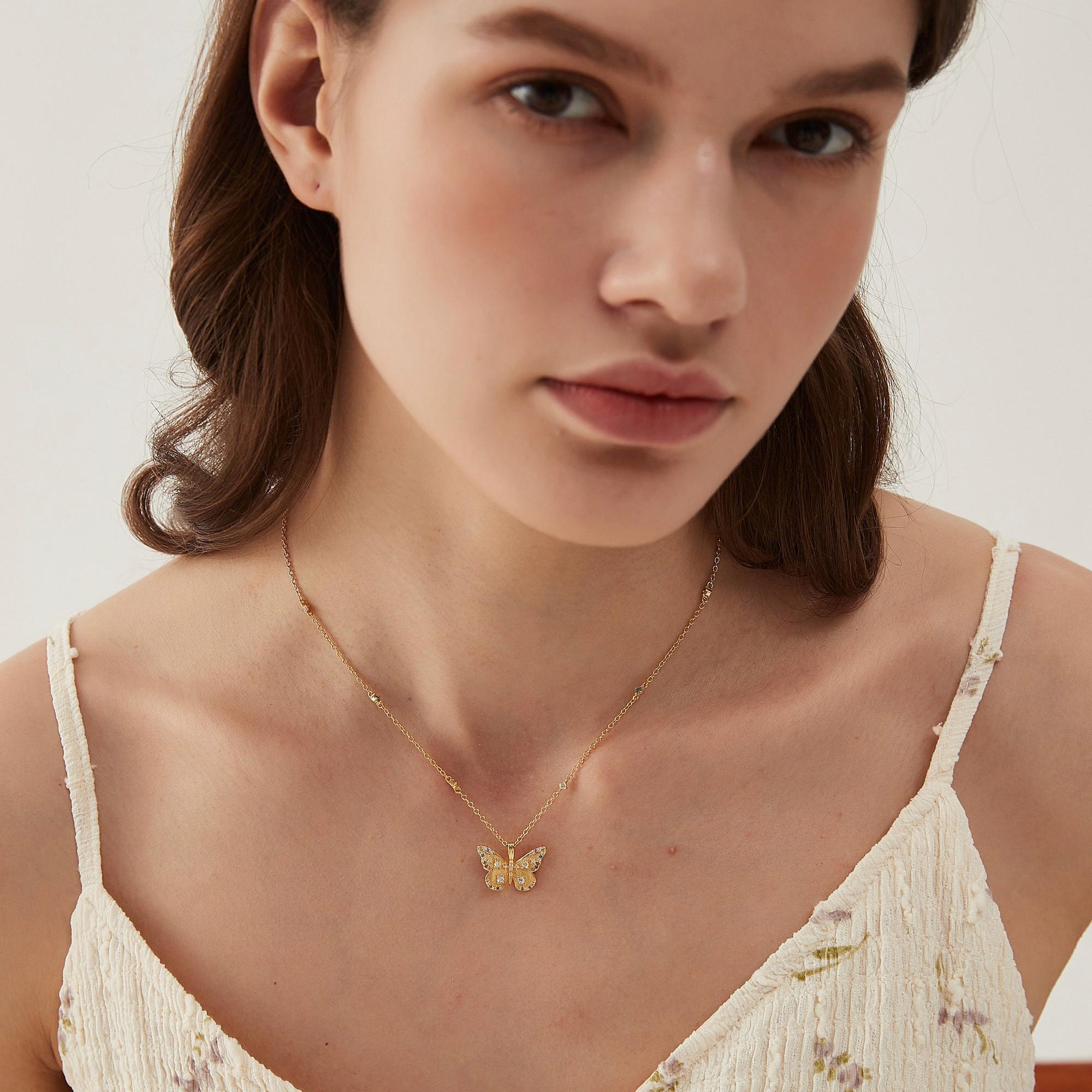 Elegant Butterfly Necklace: Gold Plated, Perfect for Women.