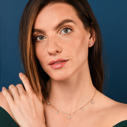 Glima Moon & Star Necklace – Dainty Rose Gold 925 Silver with CZ Shine