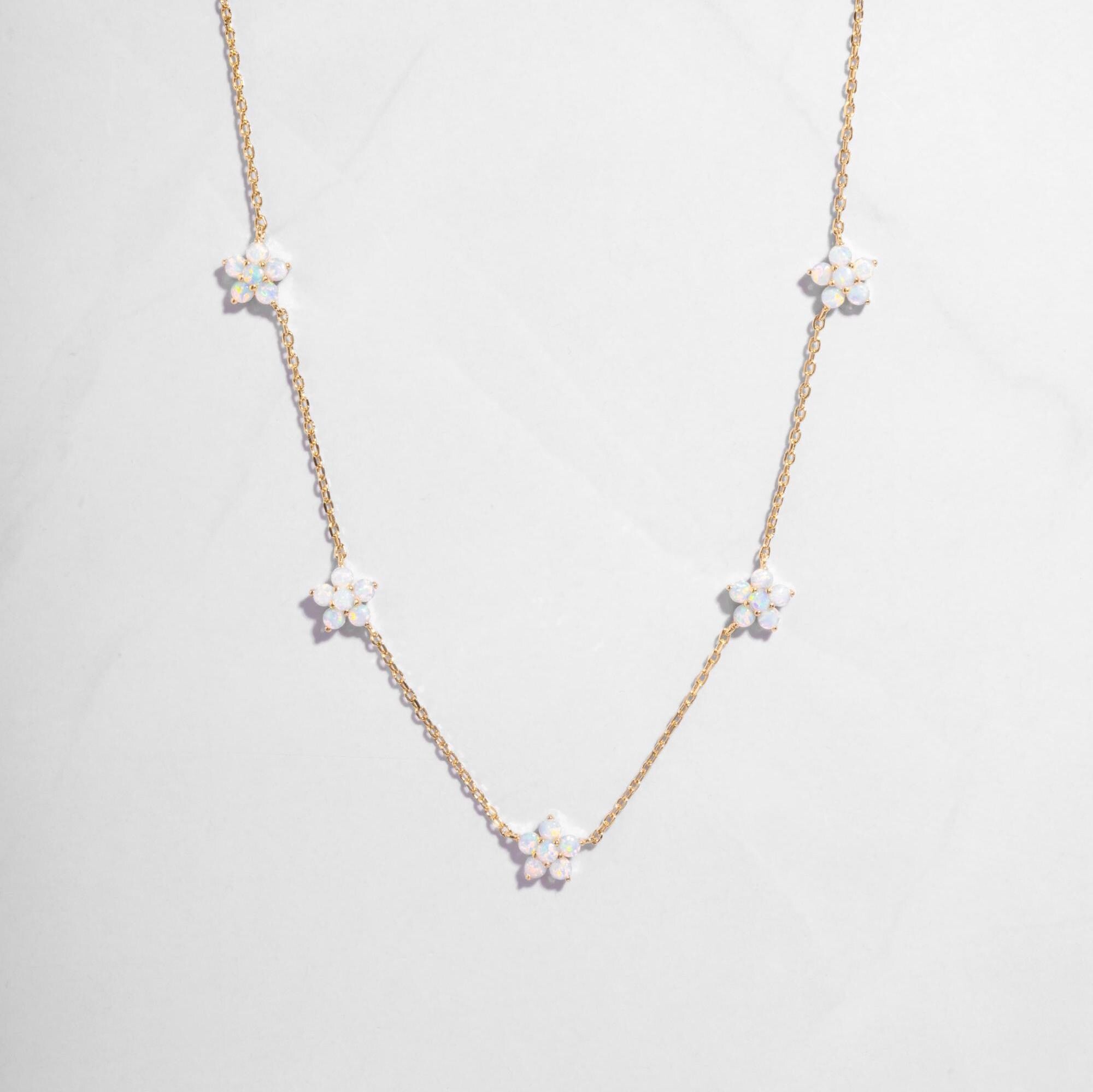 Glima Opal Flower Necklace – Dainty Gold Charm, Handmade Gift for Her