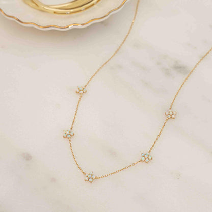 Glima Opal Flower Necklace – Dainty Gold Charm, Handmade Gift for Her
