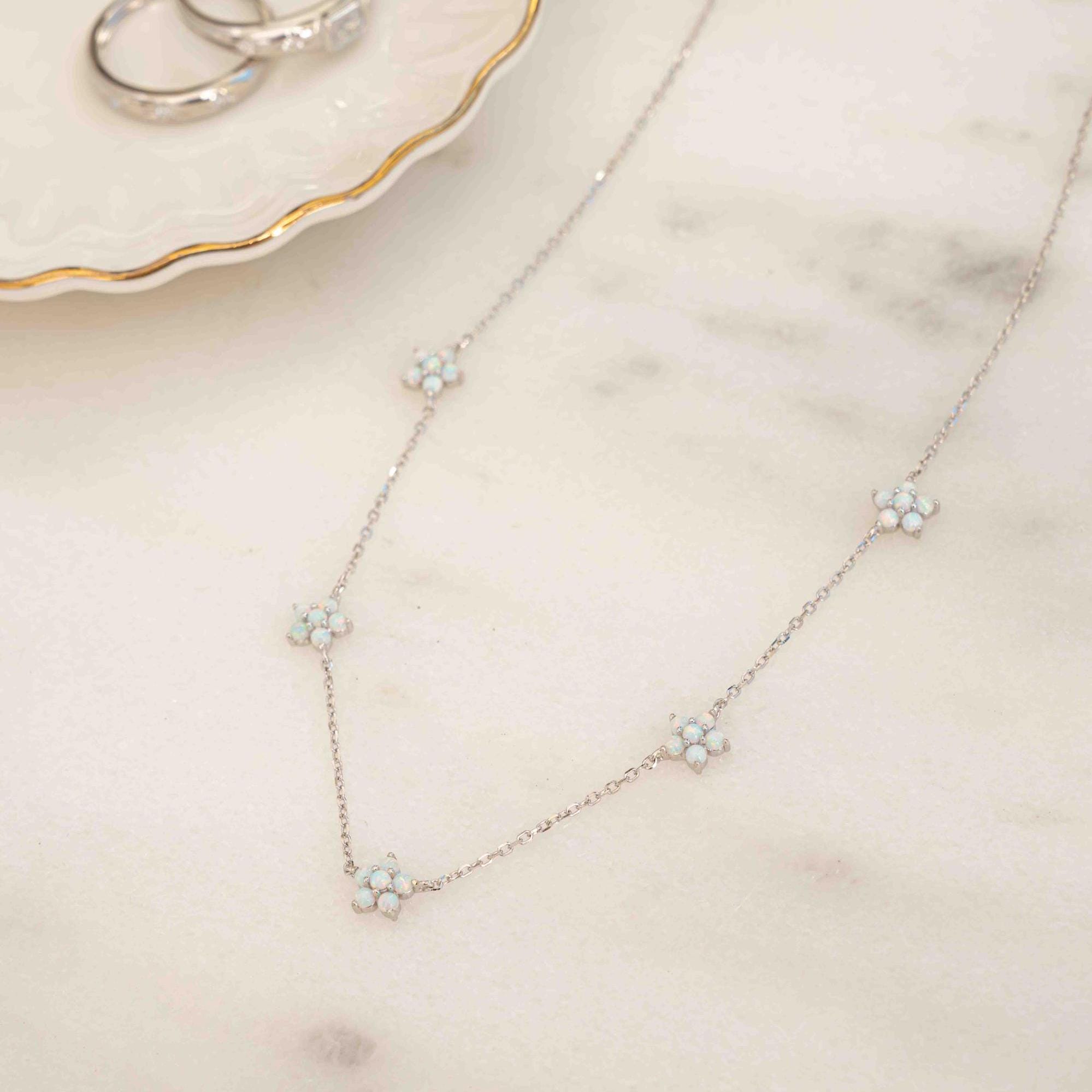 Glima Opal Flower Necklace – Dainty Gold Charm, Handmade Gift for Her