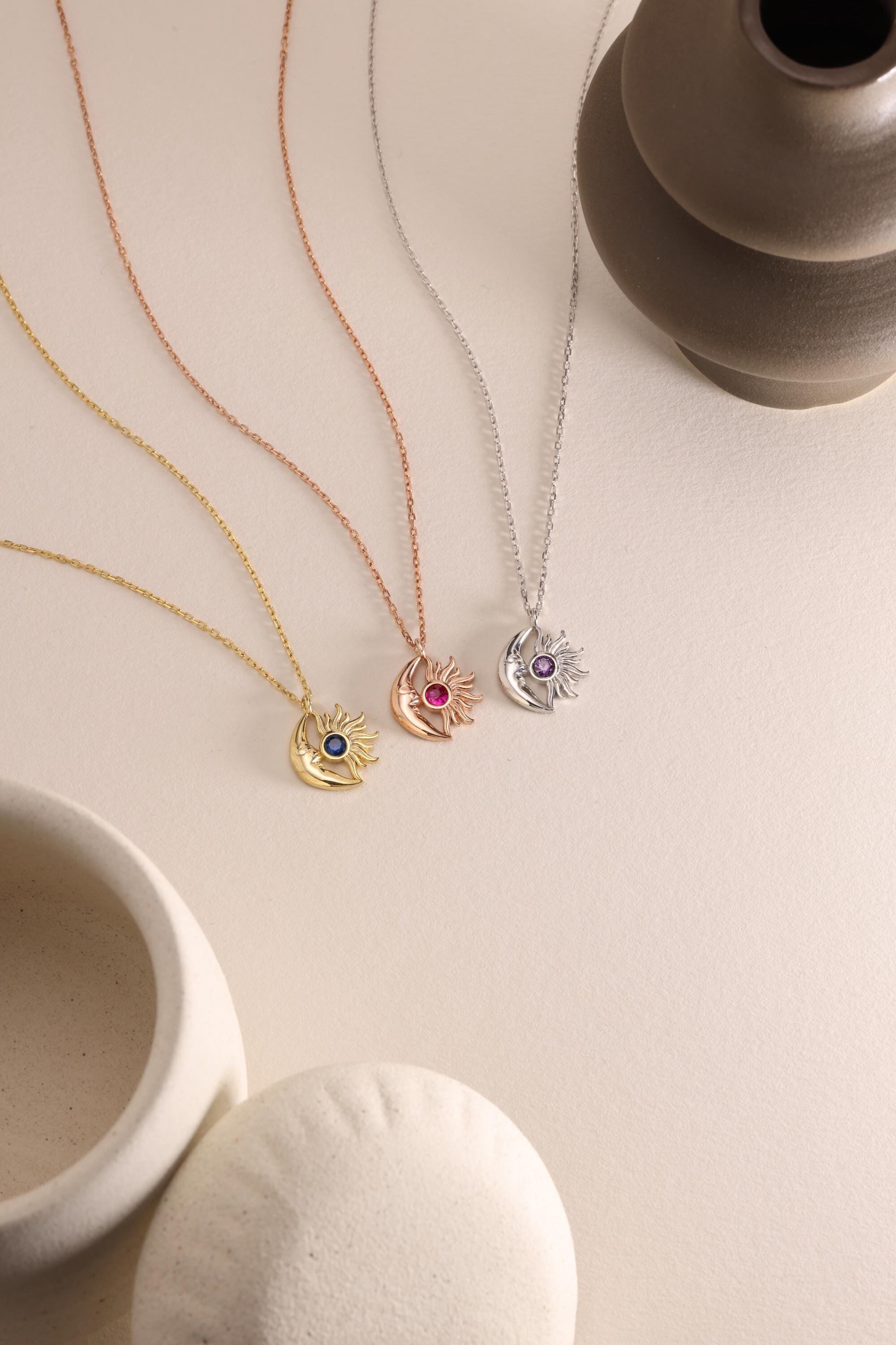 Glima Sun & Moon Birthstone Necklace – Zodiac Gift for Her