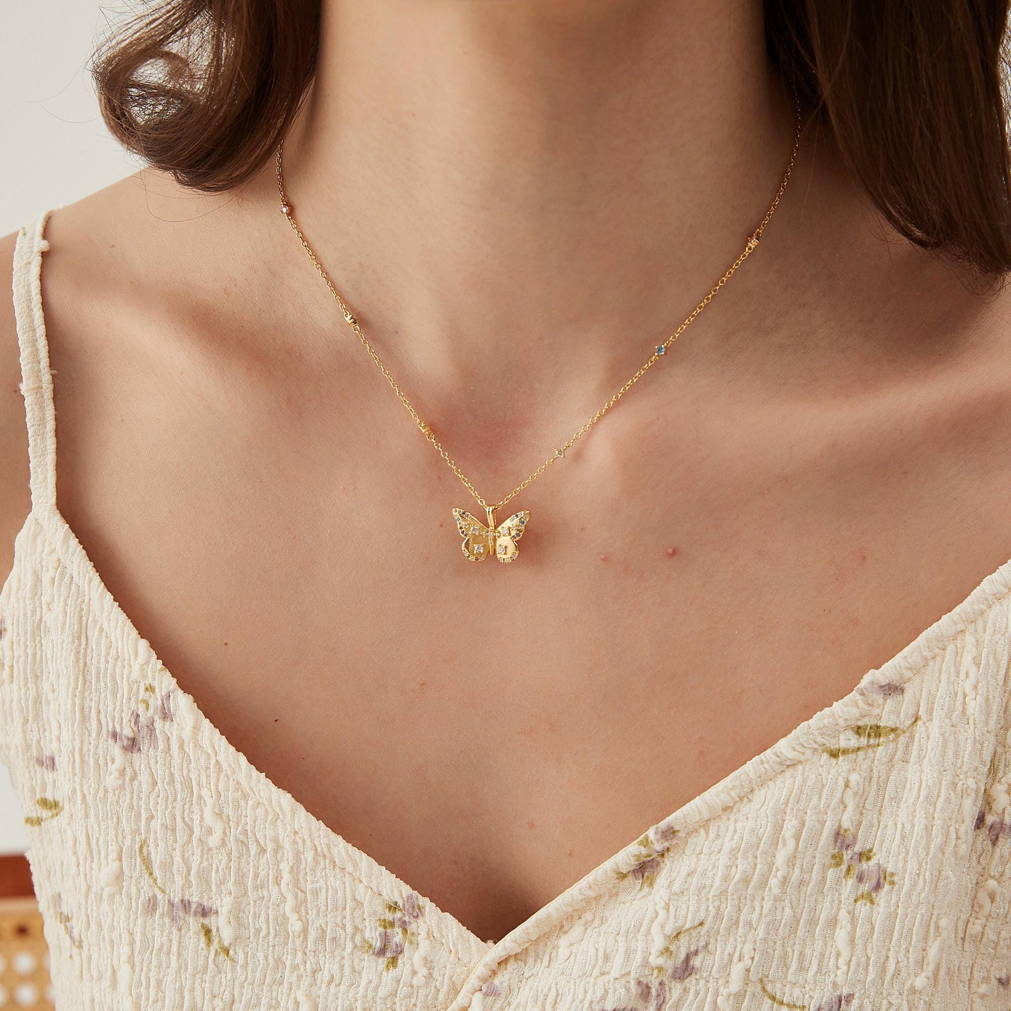 Elegant Butterfly Necklace: Gold Plated, Perfect for Women.