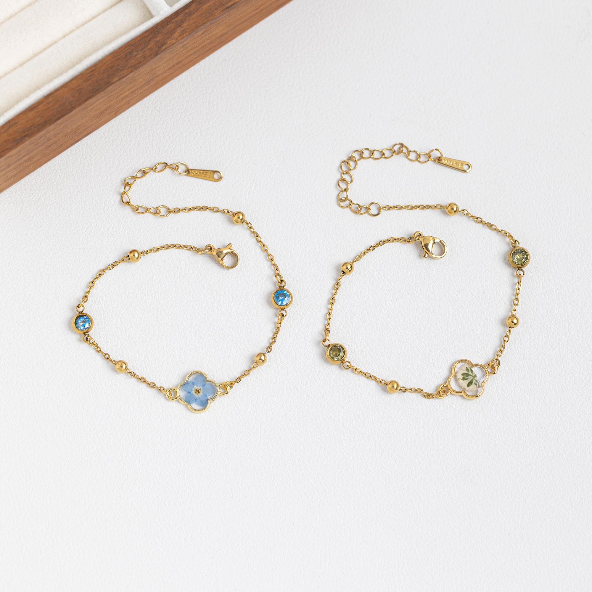 Glima Custom Birthstone Flower Bracelet – Forget Me Not & Baby’s Breath Gift