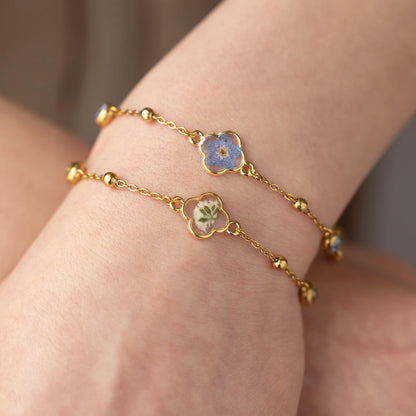 Glima Custom Birthstone Flower Bracelet – Forget Me Not & Baby’s Breath Gift