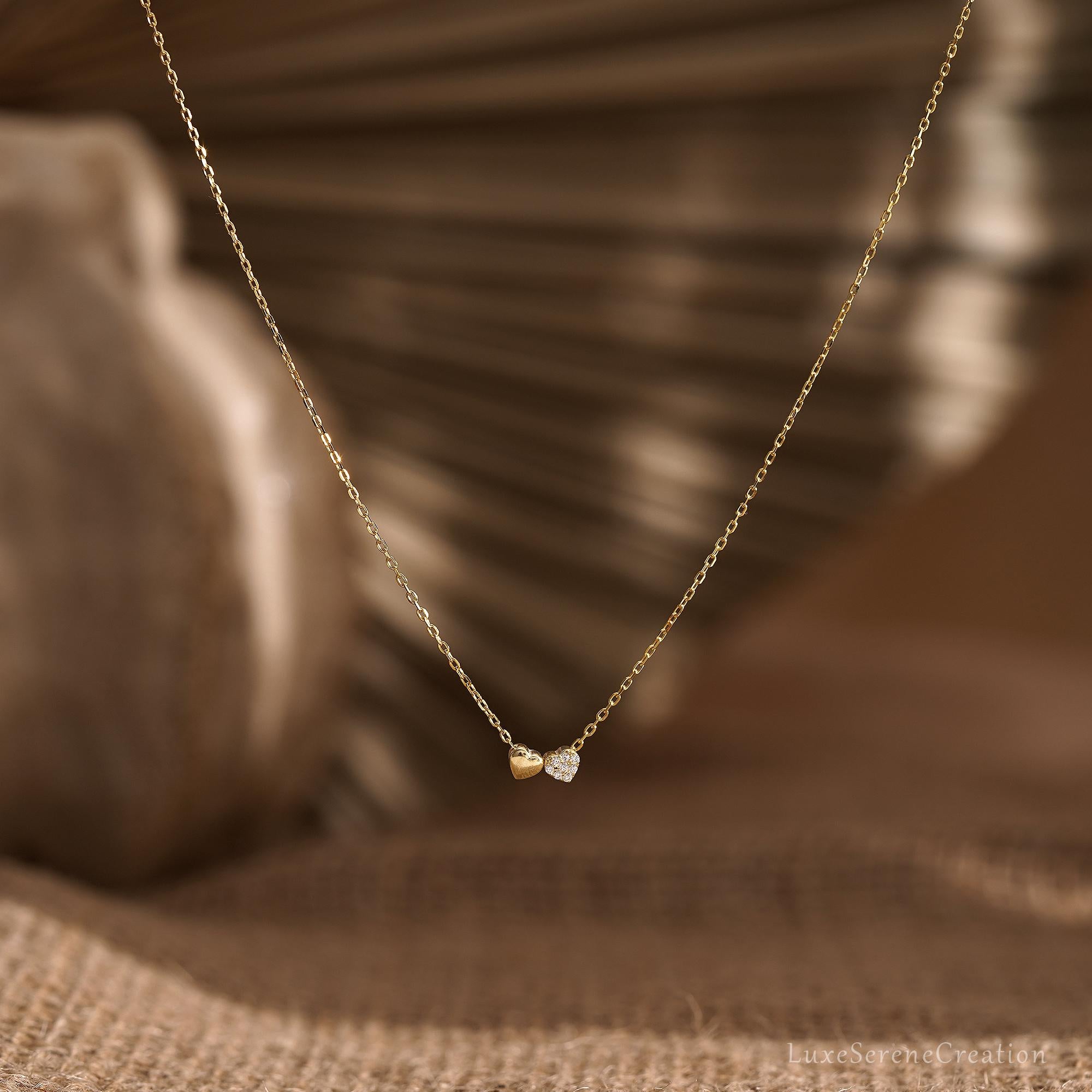 Glima Double Heart Gold Necklace – Dainty 14K Pendant for Women & Moms