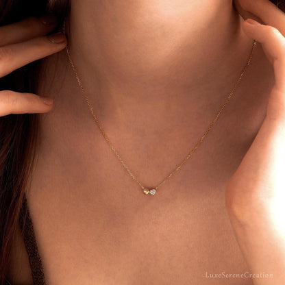 Glima Double Heart Gold Necklace – Dainty 14K Pendant for Women & Moms