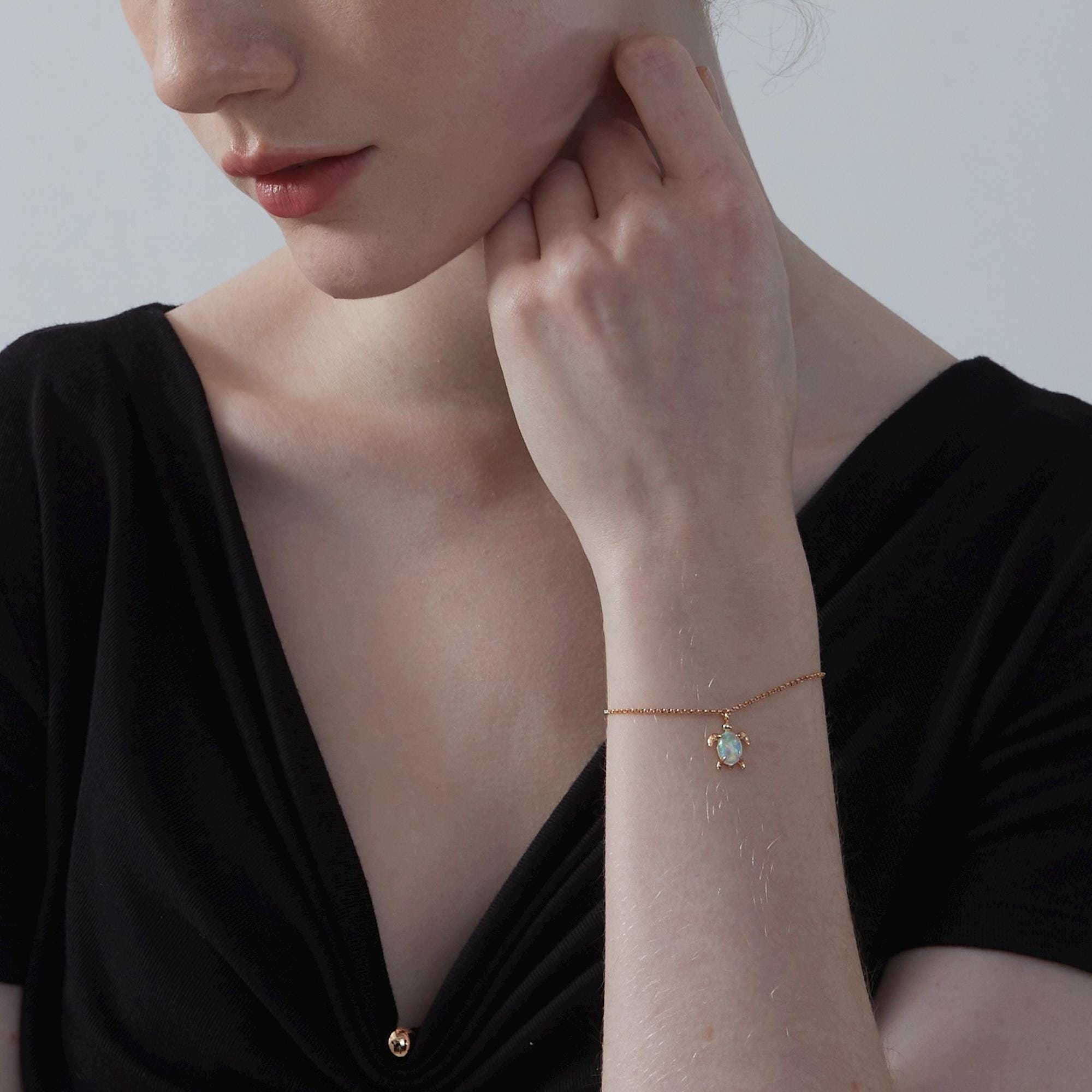 Glima Sea Turtle Bracelet – Dainty Opal Layered Silver Beach Jewelry