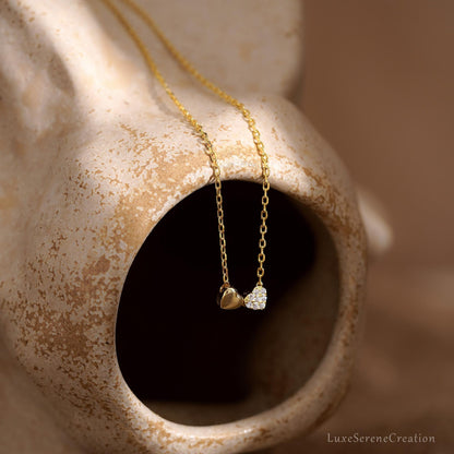 Glima Double Heart Gold Necklace – Dainty 14K Pendant for Women & Moms