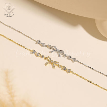 Glima Ribbon Knot Bracelet – Dainty S925 Silver & Gold with Diamond Bling