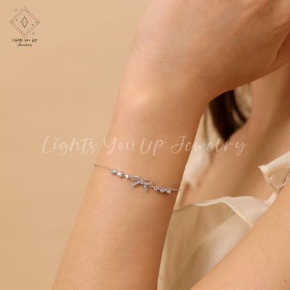 Glima Ribbon Knot Bracelet – Dainty S925 Silver & Gold with Diamond Bling
