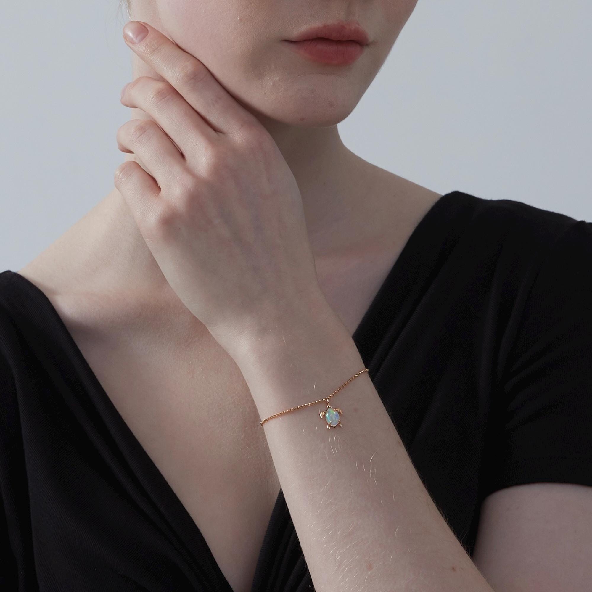 Glima Sea Turtle Bracelet – Dainty Opal Layered Silver Beach Jewelry