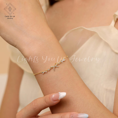 Glima Ribbon Knot Bracelet – Dainty S925 Silver & Gold with Diamond Bling