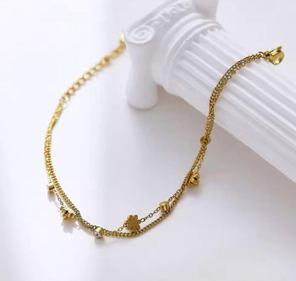 Glima Dainty Flower Bracelet – Double-Layer Gold Steel with Crystals