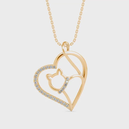 Kitten Heart Diamond Pendant-Golden