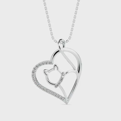Kitten Heart Diamond Pendant-Silver