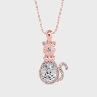 Kitty Charm Diamond Pendant-Rose Gold