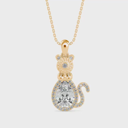 Kitty Charm Diamond Pendant-Golden