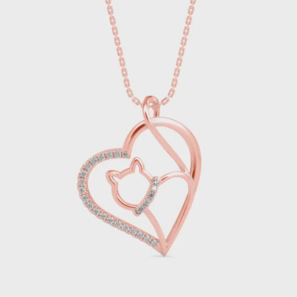 Kitten Heart Diamond Pendant-Rose Gold