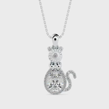 Kitty Charm Diamond Pendant-Silver